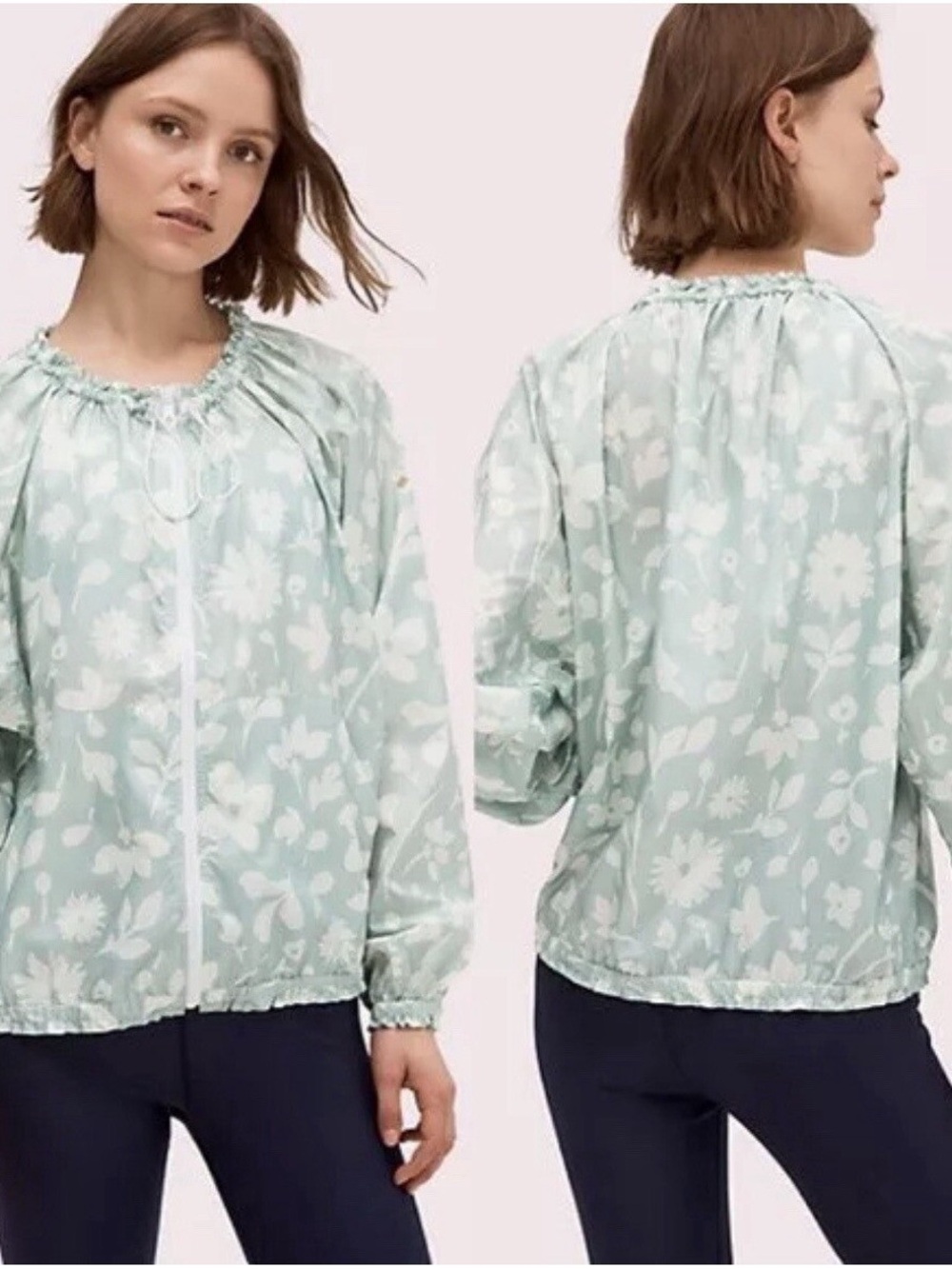 Kate Spade Splash Floral Windbreaker Ruffle Jacket Mint Size Medium